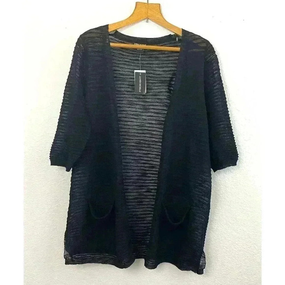 Lauren Michelle Women's Black Sheer Textured Cardigan Sz Medium Open Front - Picture 6 of 6